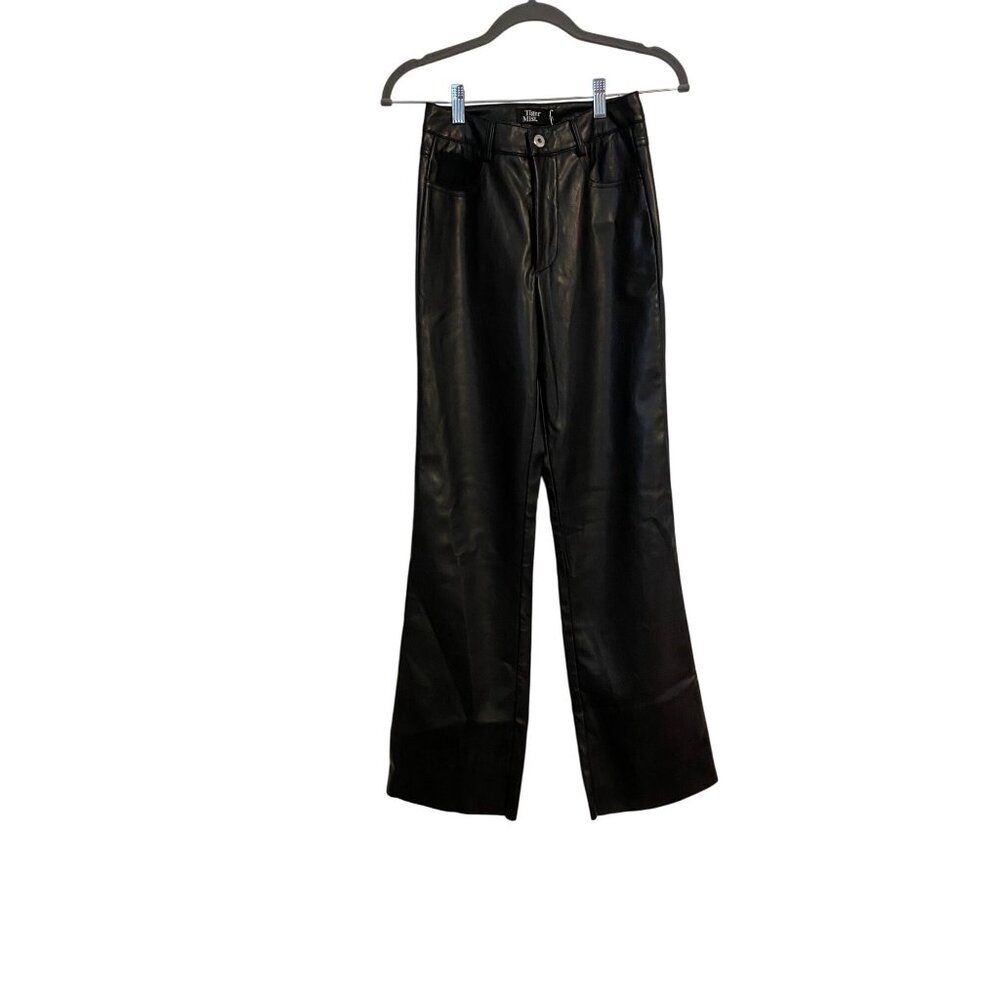 Tiger Mist Black Faux Leather Flared Pants XS Women's Preppy Y2K Festival NEW